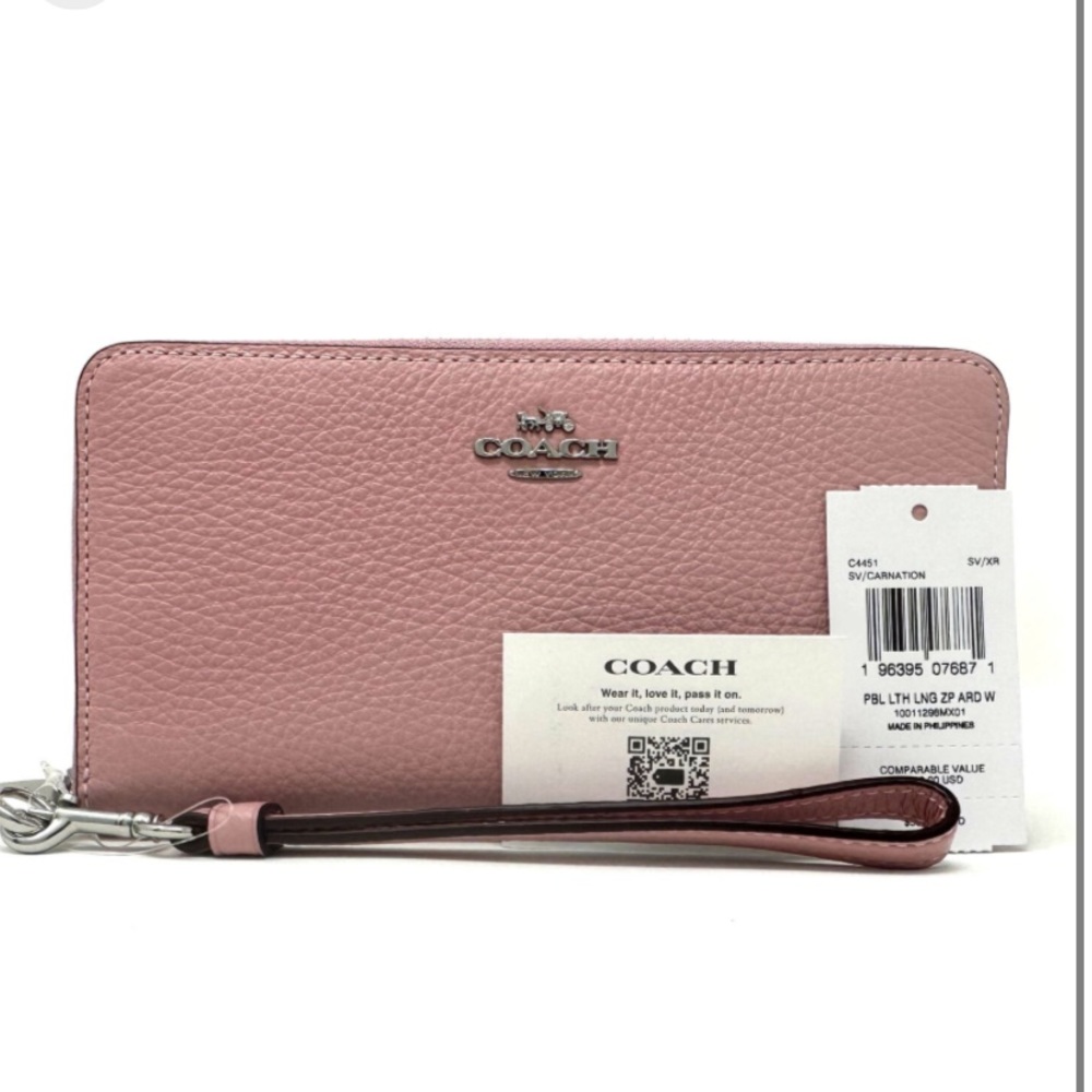 COACH Zip around Leather Wallet with Strap blush Pink